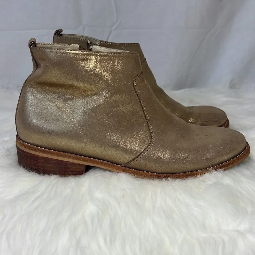 Fortress Of Inca Gold Leather Low Heel Booties‎ Sz 7
